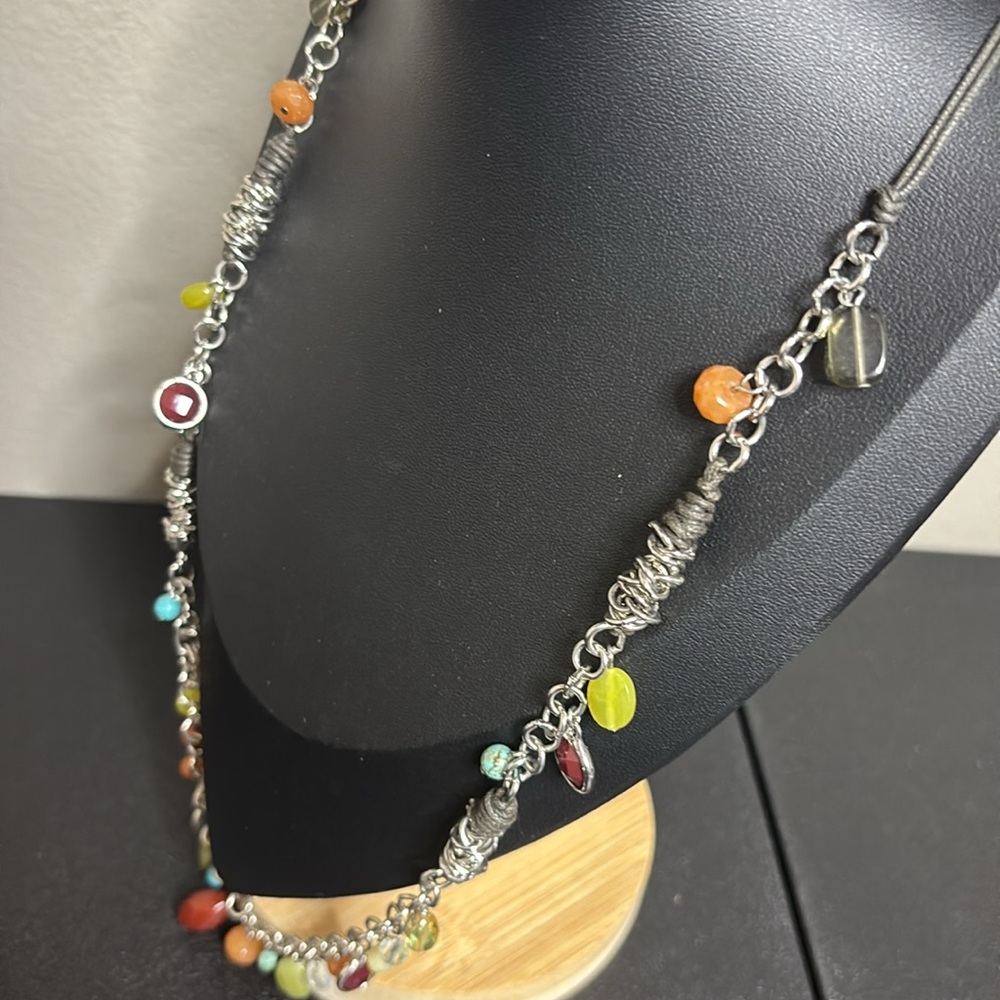 J. Jill Long Boho Dangle Beaded Chain Necklace Colorful - Picture 3 of 9